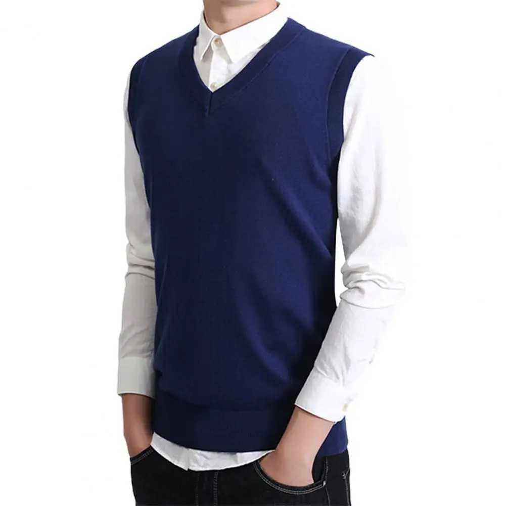 Mens Vest Sweater Solid Color V Neck Casual Pullover Knitted Anti-shrink Spring Sleeveless Vest Sweater for Daily WearXJ241221
