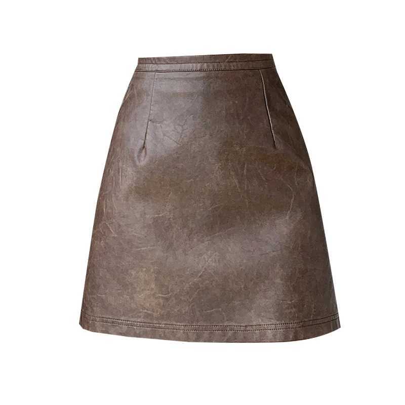 Ladies New Fashion PU Leather Mini Skirt Korean Style Autumn Winter High Waist A-line Leathers Skirts Women Casual Short SkirtsXJ241221