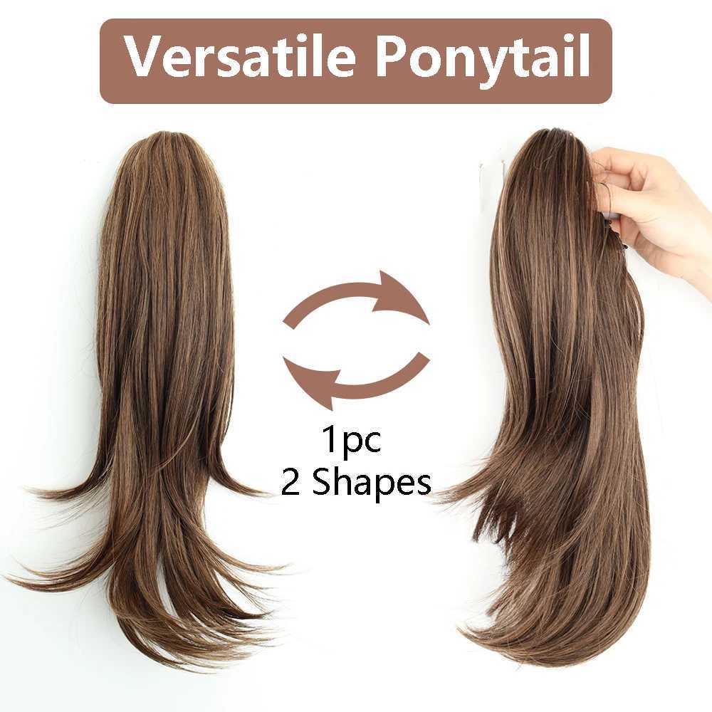 Synthetic Claw Clip On Ponytail Extensions 18Inch Long Natural Wavy Horse Tail Blonde Brown Fake Tail for Women Daily UseXJ241221