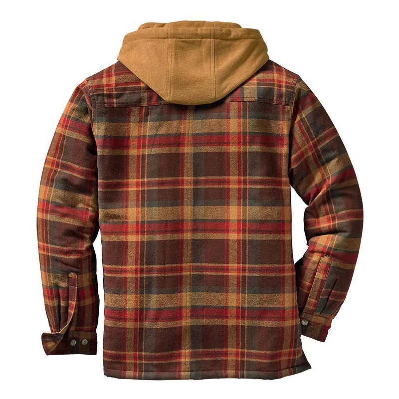 Autumn and Winter Mens Plaid Jacket Thickened and Cotton Printed Hooded Jacket Mens Harajuku Casual Warm Fake Two-piece Jacket 241216