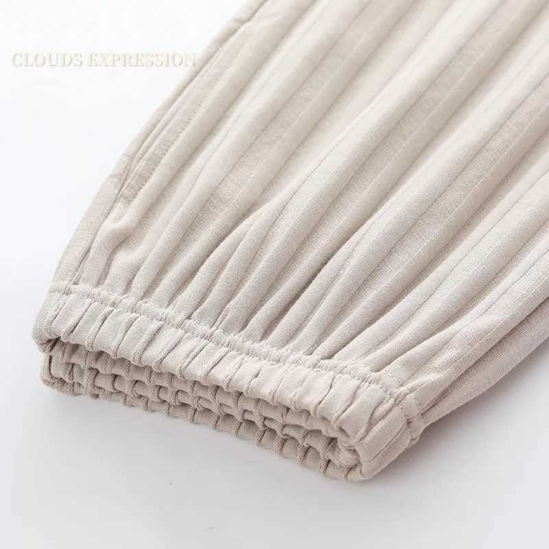 L-5XL Summer Elegant Mens Pajama Knitted Cotton Pajama Set Pants Pajama Size Up Pajama PJ W241221