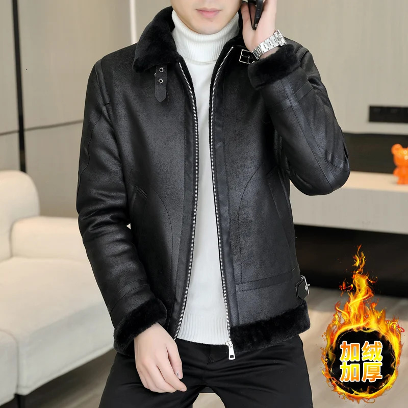 British Style Winter Motorcycle Leather Jacket for Men Plus Velvet Padded Warm PU Leather Jacket Casual Business Overcoat M-3XL 241216