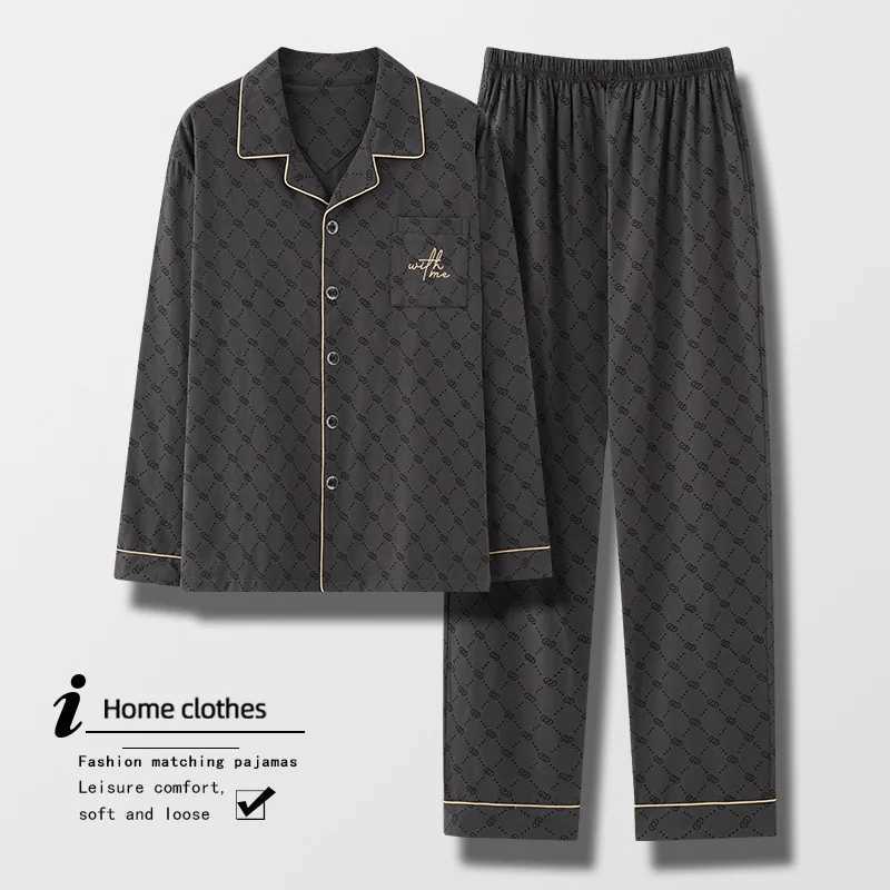 High quality 100% cotton pajama set for mens spring and autumn long sved mens casual wear autumn and winter large-sized Spwear Gents W241221