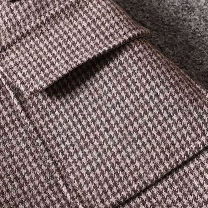 Chic Plaid Thick Woolen Mini Skirts Women Winter New 2023 High Waist Slim Double Pockets Black Gray Faldas jer OLXJ241221
