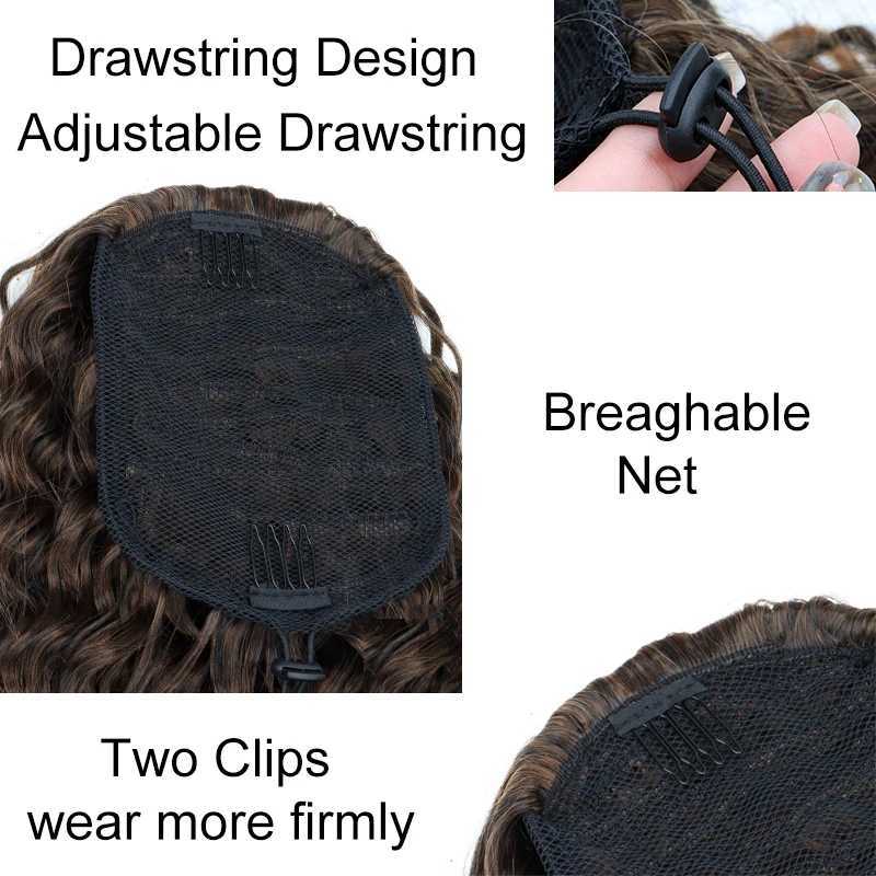 Synthetic 18Inch Long Kinky Curly Ponytail Drawstring Clip in Hair Extension Puff Afro Black Brown Hairpiece for WomenXJ241221