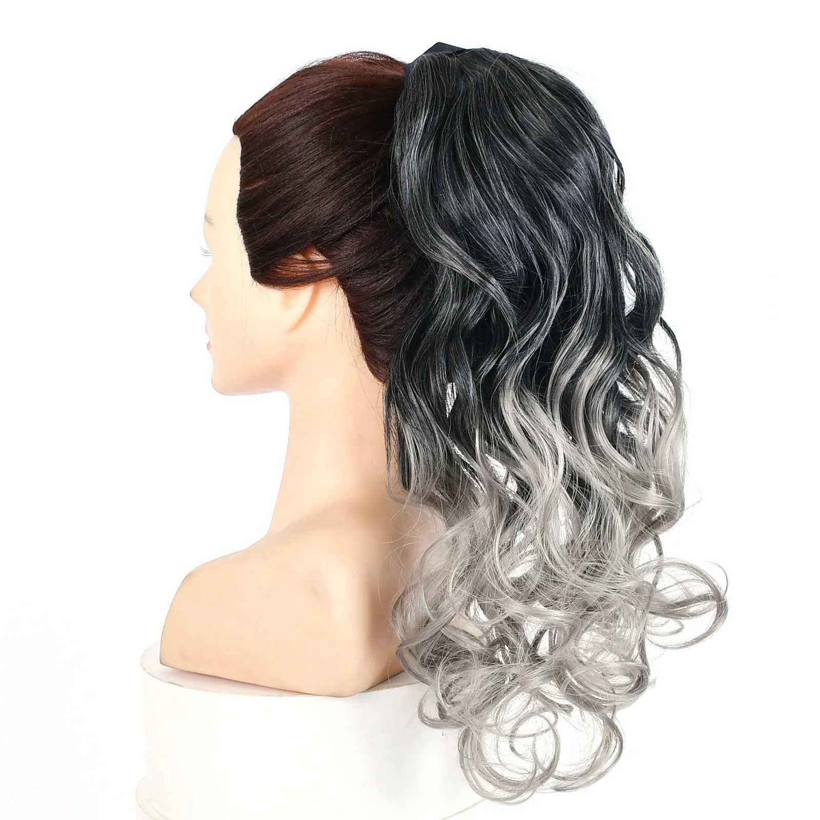 Jeedou Synthetic Ponytails Gray Color Long Straight Wavy Hair Ribbon Drawstring Ponytail Hair Extension HairpieceXJ241221