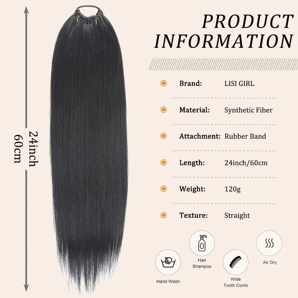 Synthetic Long Straight Ponytail Hair Extensions 24 Inch Black Brown Rubber Band Pony Tail Hairpiece For Women Daily UseXJ241221