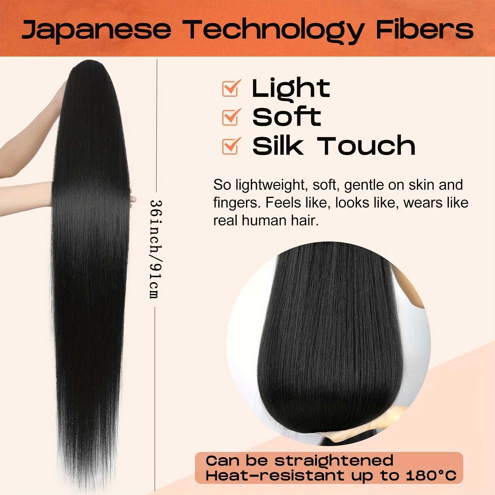 36 Inch Synthetic Long Layered Straight Drawstring Ponytail Extension Soft Clip-In Hair Extensions for Women HairpieceXJ241221