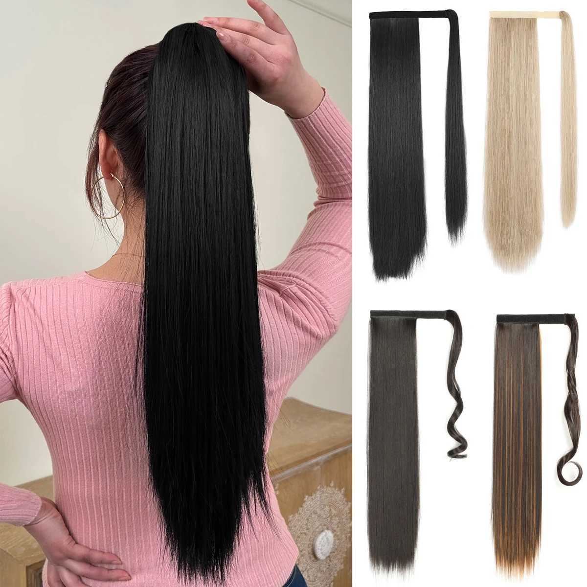 Clip in Ponytail Extension Wrap Around Long Straight Ponytail Natural Soft Synthetic Hairpiece for WomenXJ241221