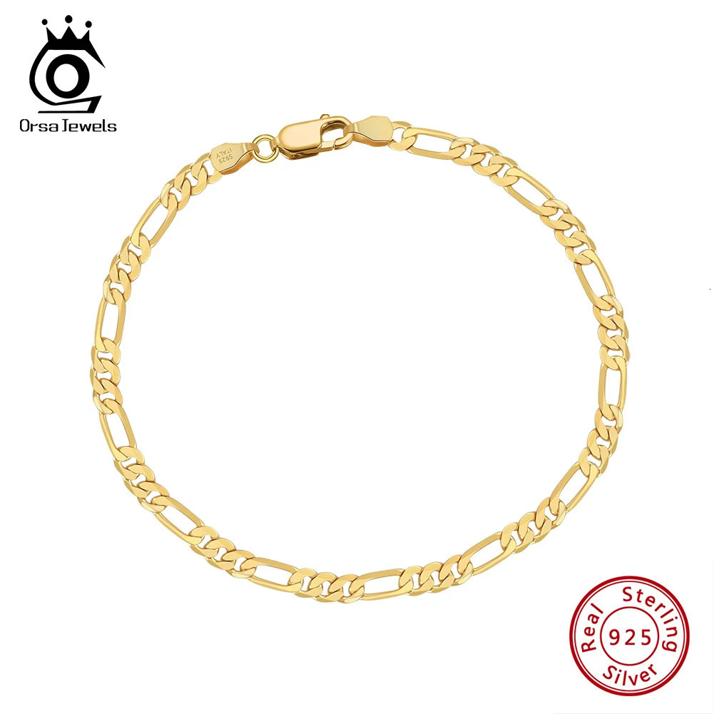 ORSA JEWELS Exquisite 925 Sterling Silver 3.3mm Diamond-Cut Figaro Chain Bracelet for Women Vintage Style Bracelet Jewelry SB66 241220