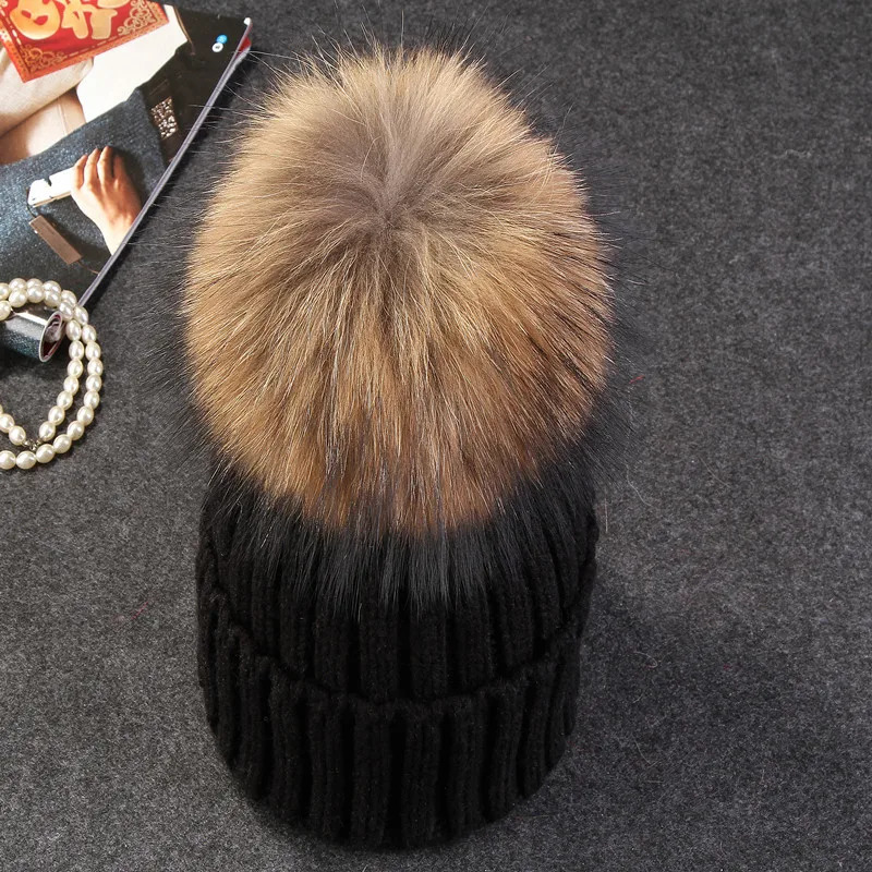 Xthree Real Fur Pom Poms Knitted Winter Hat for Women Hat Beanies Skullies Thick Female Cap Skullies Beanies 241214