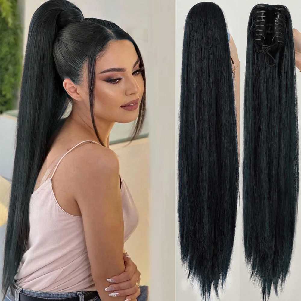 Synthetic Claw Ponytail Extension Hair Long Straight Color 24 Inch Heat Resistant Fiber Clip In PonytailXJ241221