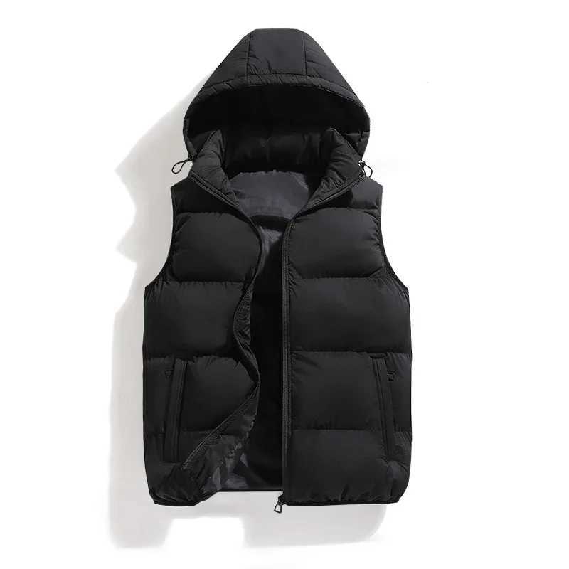 Male Solid Color Autumn Winter Warm Vests Sleeveless Mens Cotton Hooded Best Sellers Puffer Vest Mens Loose Casual JacketXJ241221