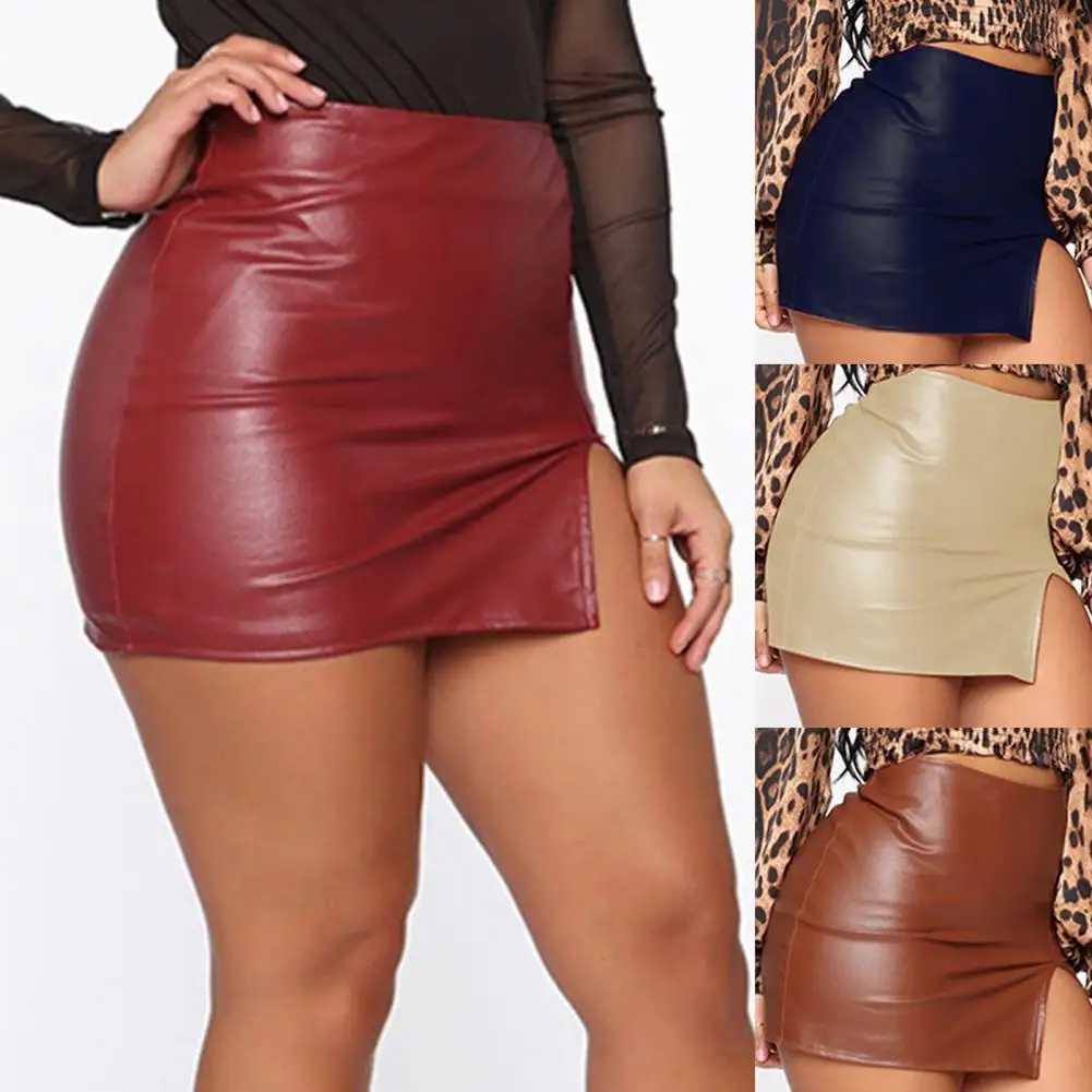 Women Leather Night Clubwear Skirts Summer Pure Color PU-leather Zipper Sexy Hip Leather MIni Skirts Faldas jer Moda 2022XJ241221