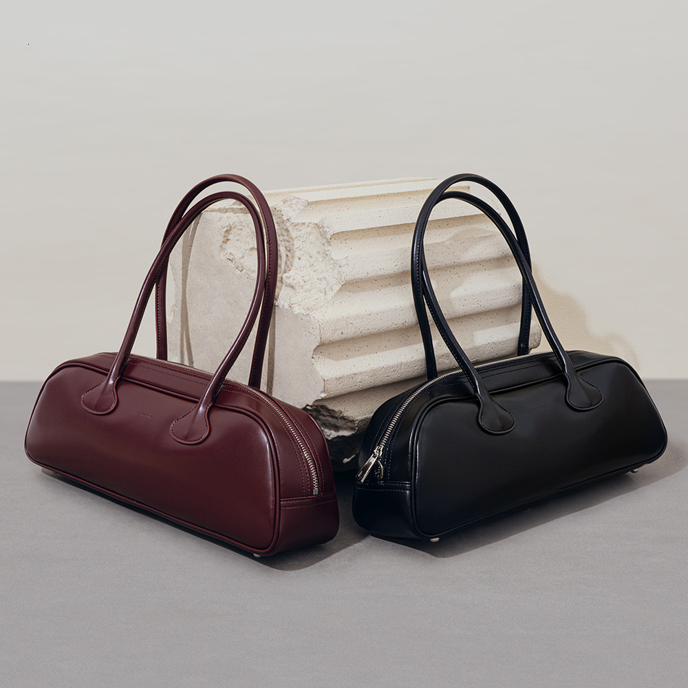 ZR DIARY Vintage Underarm Bags Female Cow Leather Large Capacity Rivet Decor Single Shoulder Bowg Bag