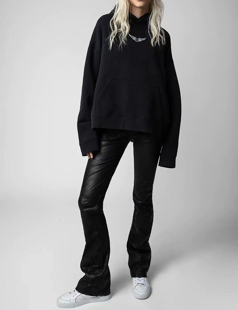 Dia Blue Hair Hoodie For Women Long Sleeve Front Small Wing Rhie Picture Pullover Fleece Pocket Sweatshirt