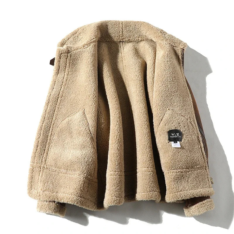 Fur Mens Autumn Winter Thickening High-end Leather Jacket / Plus Velvet Thickening Fashion Large Size Khaki Man PU Jacket 241216