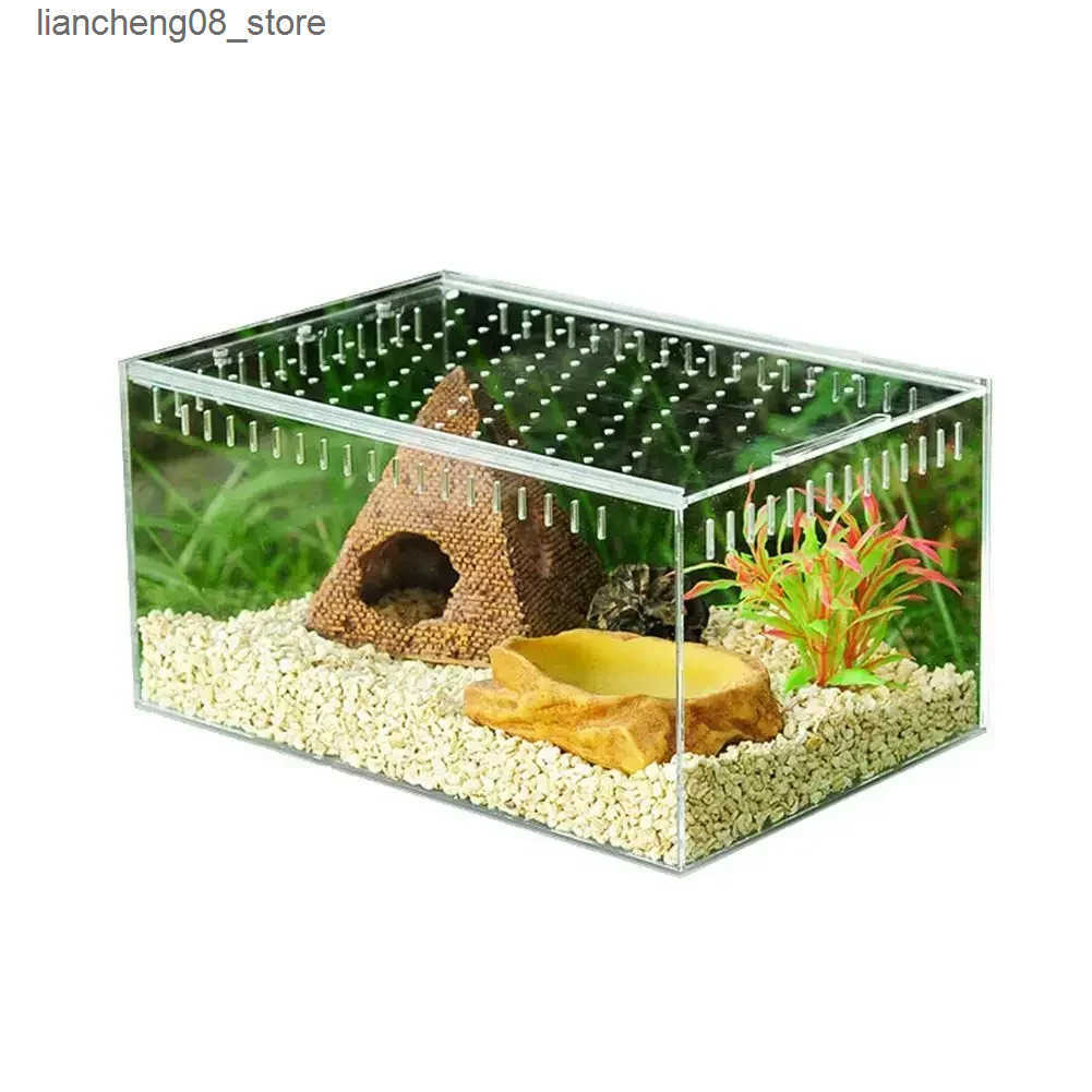 Other Pet Supplies Reptile breeding box acrylic transparent sliding cover reptile jar insect spider Tortoise lizard feeding box Terrarium L240910