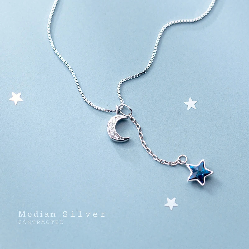Modian Real 925 Sterling Silver Shining Crescent Star Pendant for Women Link Chain Fashion Fit Women Engagement Party Jewelry 241220