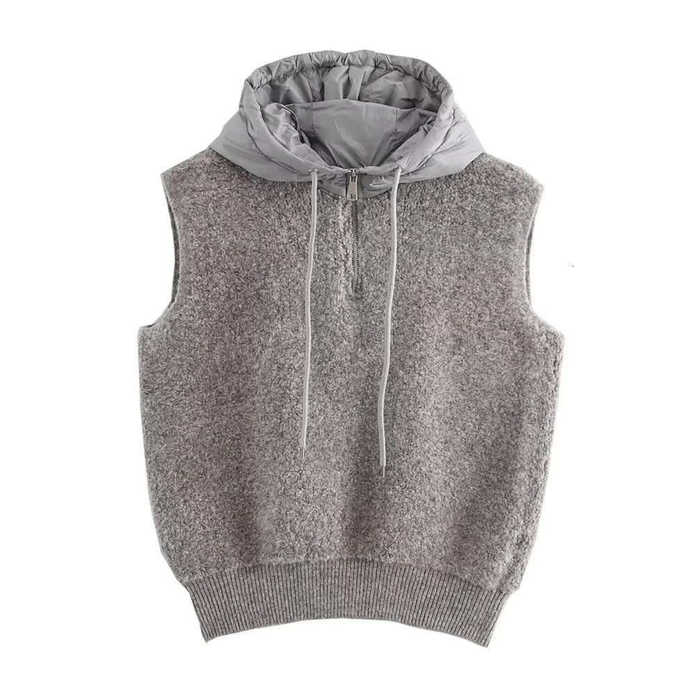 Autumn fashionable womens clothingcasual and elegant n European American style hooded knitted vest 241218