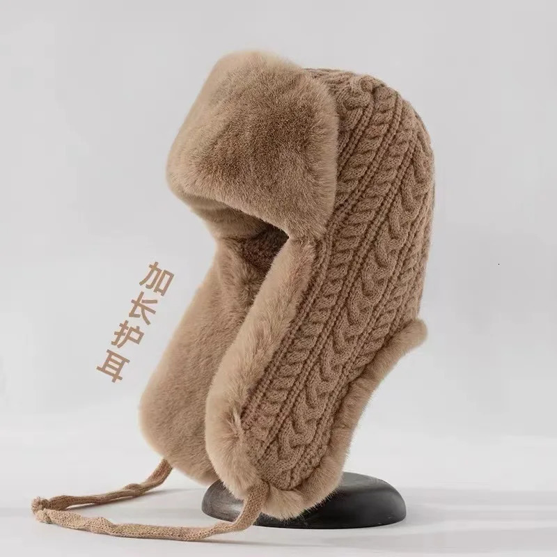 Long ear protection Lei Feng hat womens knitted hat winter bicycle warm and cold resistant Korean version 241220