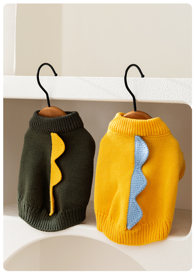 Cute Little Dinosaur Autumn and Winter Dog Sweater Knitted Teddy Doll Cat Clothing Dog Two Legged Pet Clothing