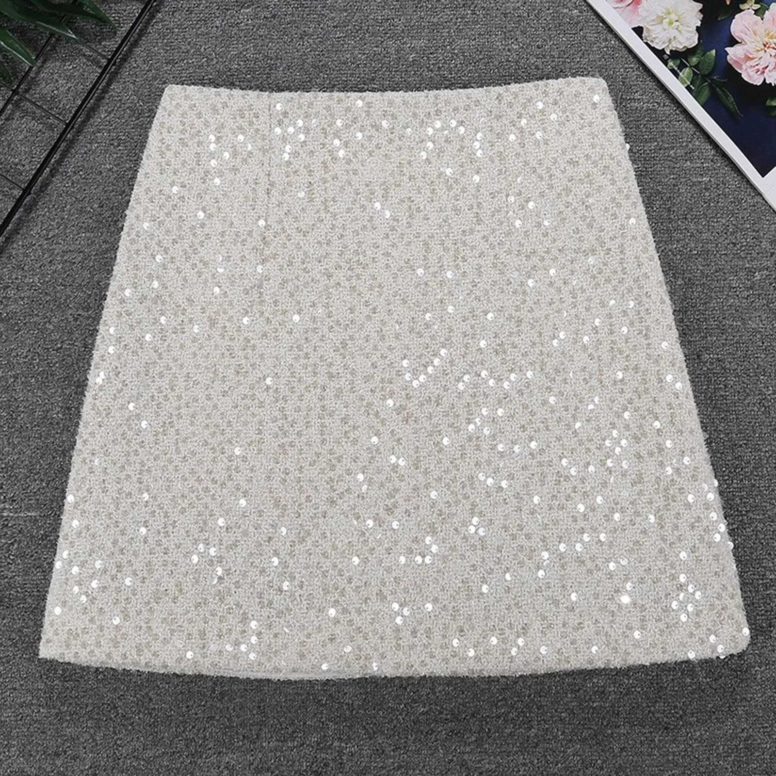 Fashion Y2K Streetwear Mini Skirt Womens Glitter Sequin Bodycon Tweed Skirts Wrapped Hip Short A-Line Pink White Femme FaldasXJ241221