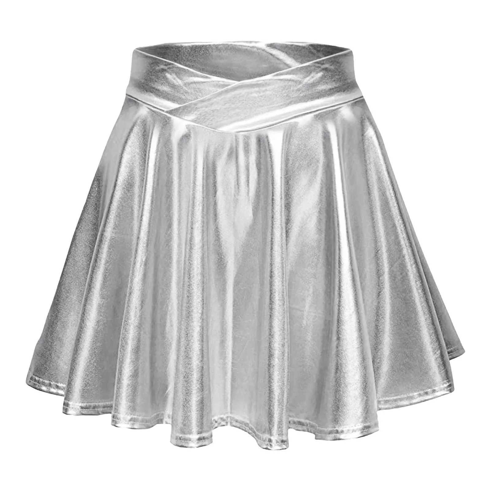 Skirts for Women Womens Fashion High Waist Pleated Solid Color Short Skirt Loose Skirt Metallic Skater Skirt Sparkly Wrap SkirtXJ241221