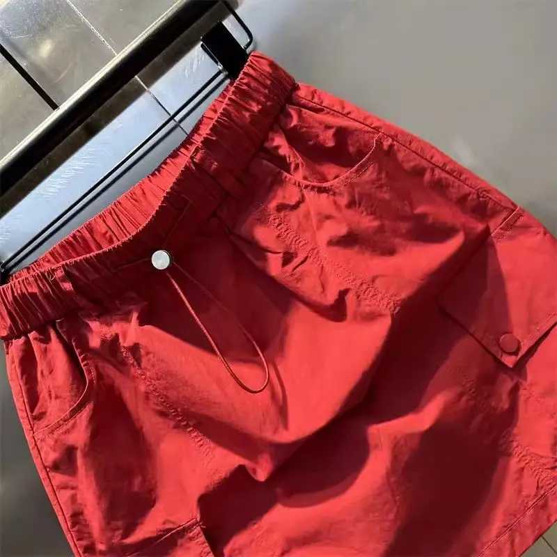 Summer A-shaped Bodycon Skirt lti-pocket Drstring Elastic Waist Casual Short Skirt Women Korean StyleXJ241221