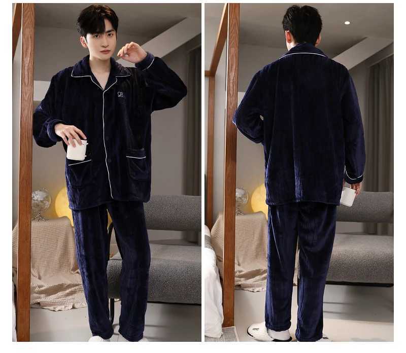 4XL 5XL Mens Fashion Autumn Winter Pajama Set Coral Velvet Pajama Cardigan Set Flannel Mens Pajama Thickened Pajama W241221