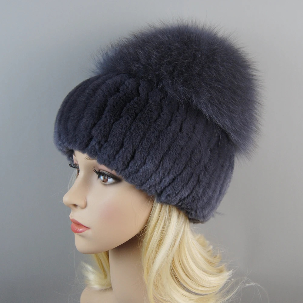 Russia Lady Winter Real Fur Hat Women Warm Knitted Genuine Rex Rabbit Fur Hat Top Natural Fox Fur Bomber Caps Rex Rabbit Fur Cap 241214