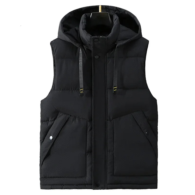 Big Size Men Padded Vest Winter Hooded Zip-up Sleeveless Jacket Padding Golf Cotton Waistcoat Work Warm Large Pocket Plus 8XL