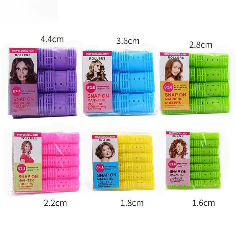Snap on Hair Roller Hairdressing Home Use DIY Steam Perm Flexi Rods with Clips Clamps Magic Self-Adhesive Rollers 6 Size 241220