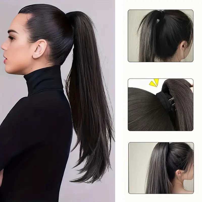 16/20Inch Syntheitc Long Straight Slightly Warped Ponytail Claw Clip in Hair Extension Heat Resistant Hairpiece for WomenXJ241221