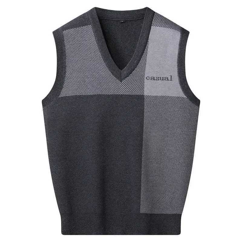 Knitted Sweaters for Men Letter Waistcoat Man Clothes Plaid Vest V Neck Sleeveless Overfit Maletry Cotton Knitwears Classic UglyXJ241221