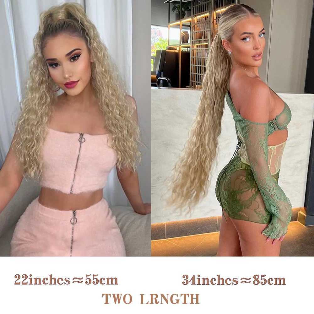 Synthetic Long Corn Wavy Ponytail Hairpiece 55 85cm Wrap Around Hair Clip in Black Ombre Blonde Hair Extensions Pony TailXJ241221