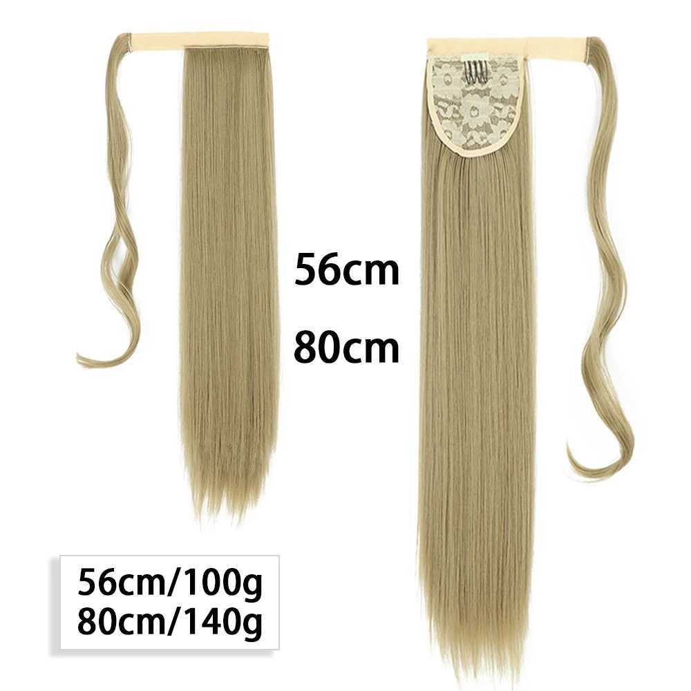 My-Diva Synthetic Long Straight Ponytail Clip In Hair Extensions 22 34 Wrap Around Heat Resistant Pony Hairpiece For WomenXJ241221
