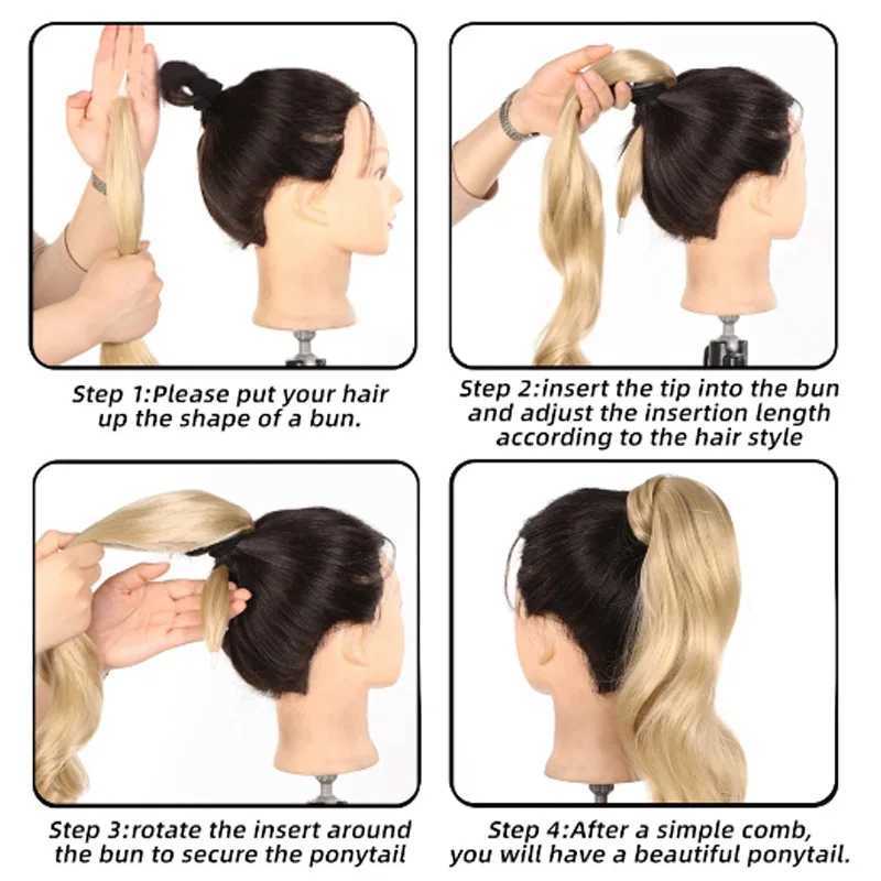 H STAR 32Inch Synthetic Flexible Wrap Around PonyTail Length Ponytail Extensions Blonde Ponytail Hairpieces For WomenXJ241221