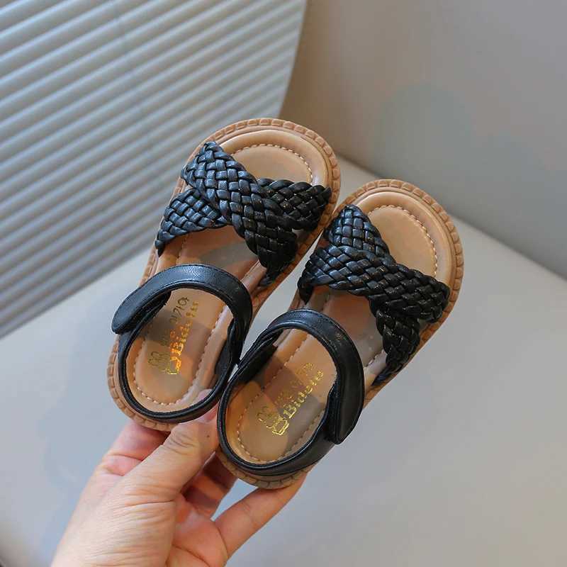 Sandals Toddlers Girls Sandals Kids Princess Beach Shoes 2024 Brand New Cross Tied Weave Style Fashion Children Summer Sandals Soft Cute H241217