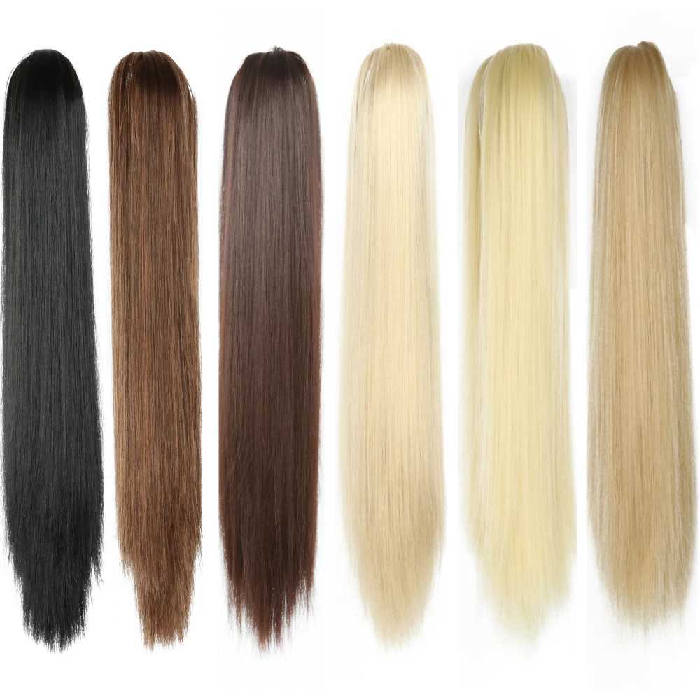 AZQUEEN 24 Inch Synthetic Long Straight Claw Clip On Ponytail Hair Extensions Black Brown Blonde Heat Resistant Fiber PonytailXJ241221