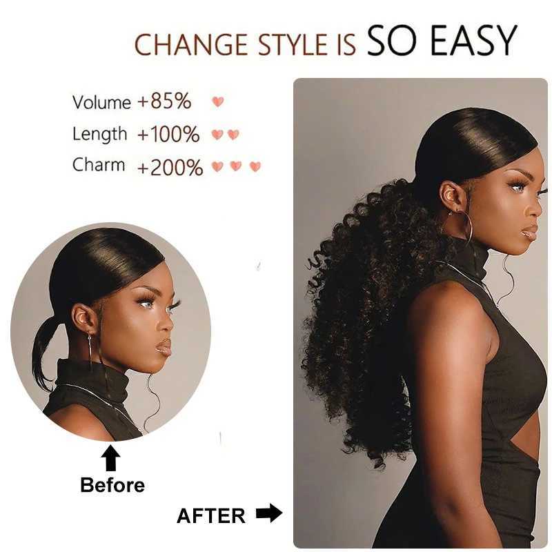 Long Curly Drawstring Ponytail Afro Puff Kinky Curly Ponytail Hair Extensions Fluffy Synthetic Fake Horse Tail Hair for WomenXJ241221