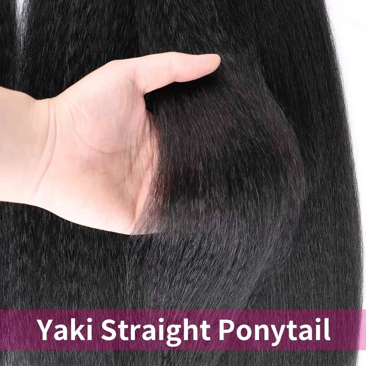 Synthetic Kinky Straight Ponytail Extension for Black Women 24 Long Yaki Wrap Around Magic Paste Ponytail Extension HairpieceXJ241221