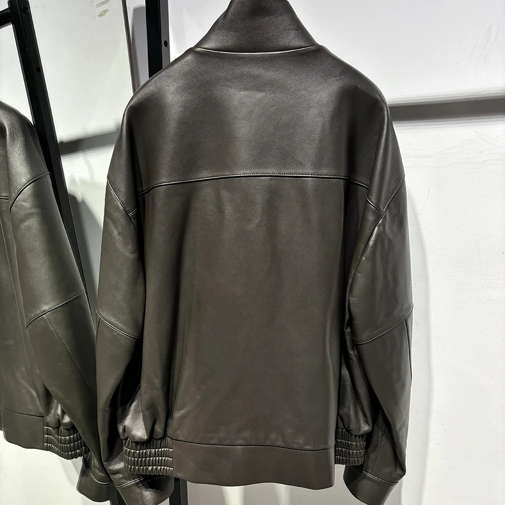 YOLOAgain Womens Real Leather Jacket Oversized Sheepskin Coat Autumn Outerwear 241216