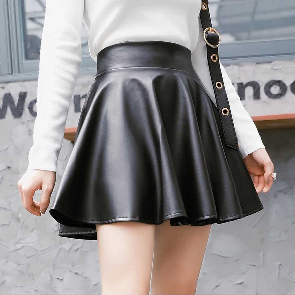 Women Faux Leather Short Skirts High Waist Elastic Mini Short Skirt ltipurpose For Skater Work NightclubXJ241221