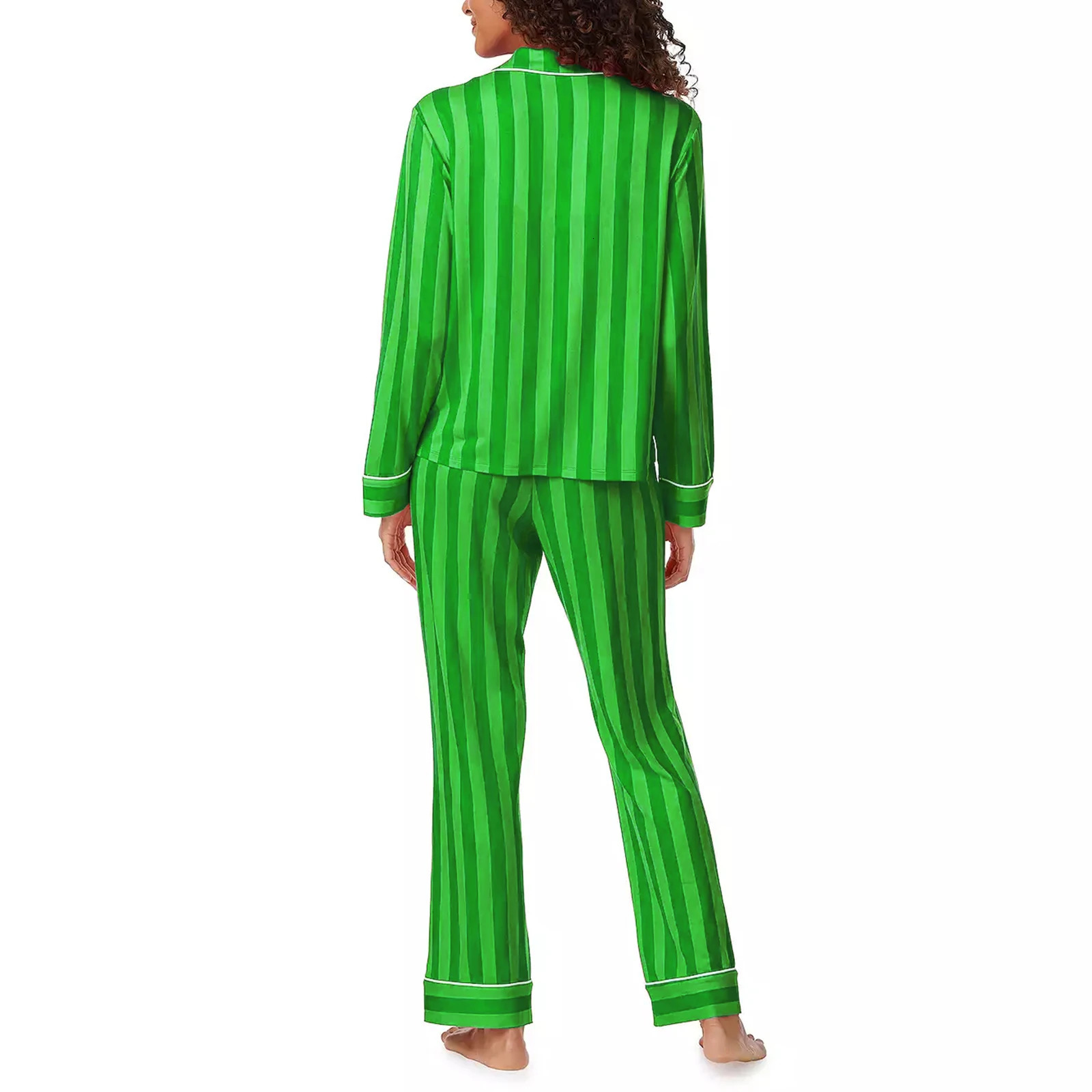 Womens Christmas Pajama Set Striped Long Sleeve Button Down Tops Elastic Waist Pants Lounge Harajuku Home Suit Sleepwear 241217