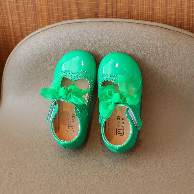 Sneakers Childrens Small Leather Shoes 0-6 Years Old Round Head Bow Candy Color Soft Girls Walking Shoes Flat Non-slip Kid Baby Sandals H241221