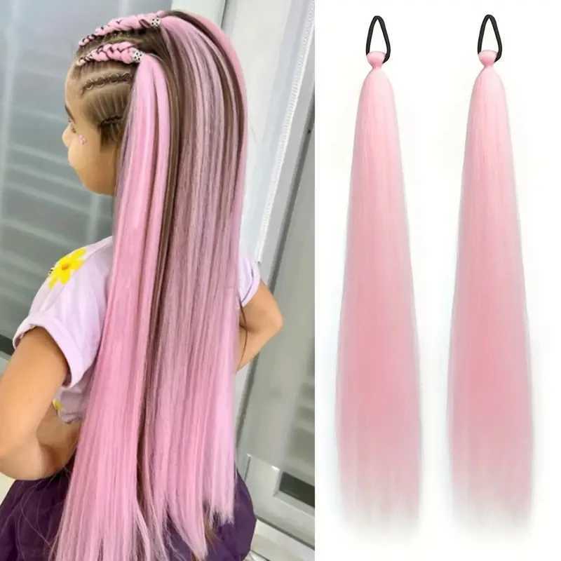 Colorful Braiding Hair With Elastic Rubber Band Hairpieces For Women Hair Extensions Purple Ombre Braid Ponytail Synthetic 1 pcXJ241221