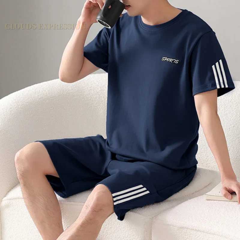 Summer Plus 7XL Knitted Pjs Short sleeved Mens Pajama Set Mens Pajama Plain Casual Wear W241221