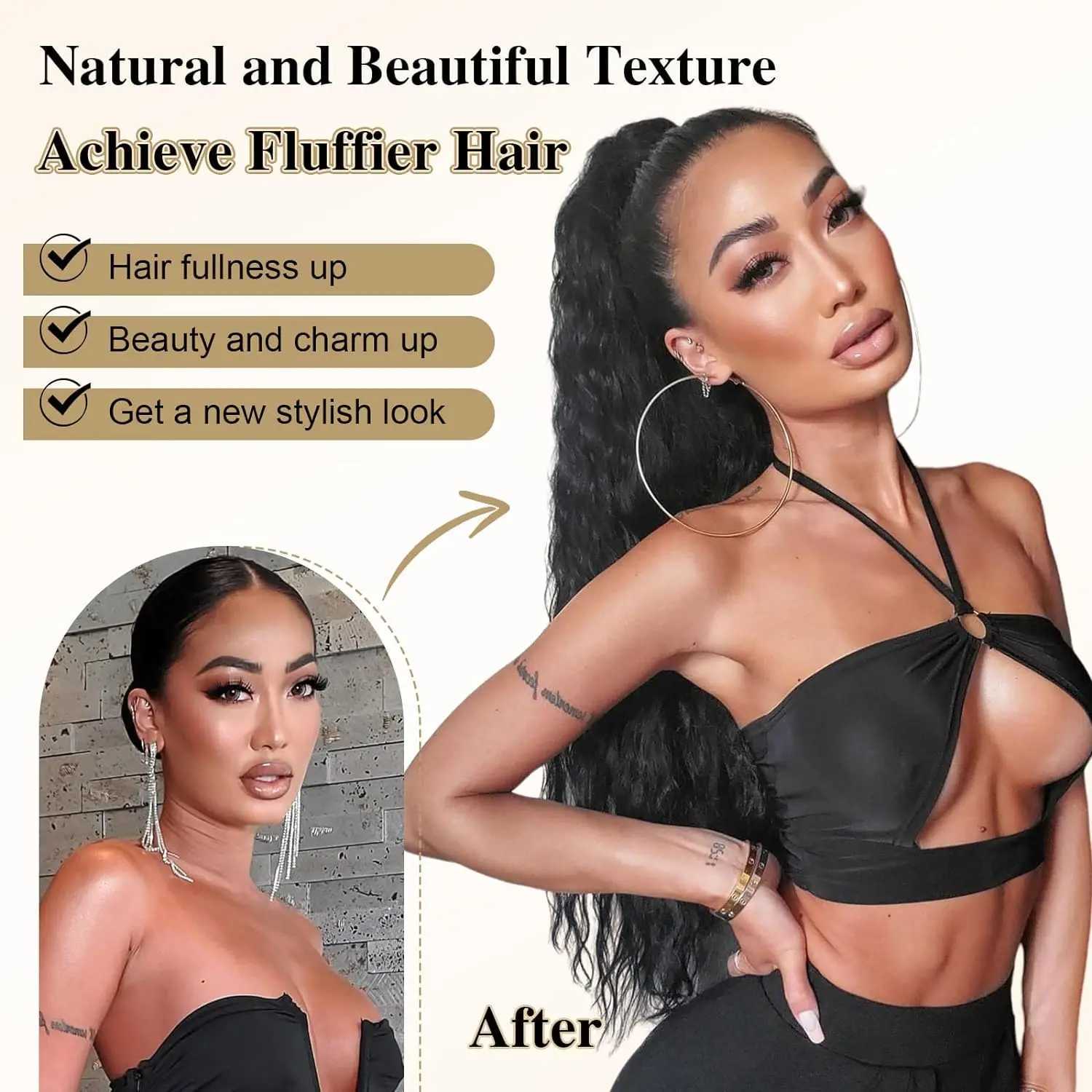 Synthetic Corn Wave Ponytail Extension Long Wavy Curly Wrap Around Ponytail Clip in Ponytail Hairpiece for Women Girls Daily UseXJ241221