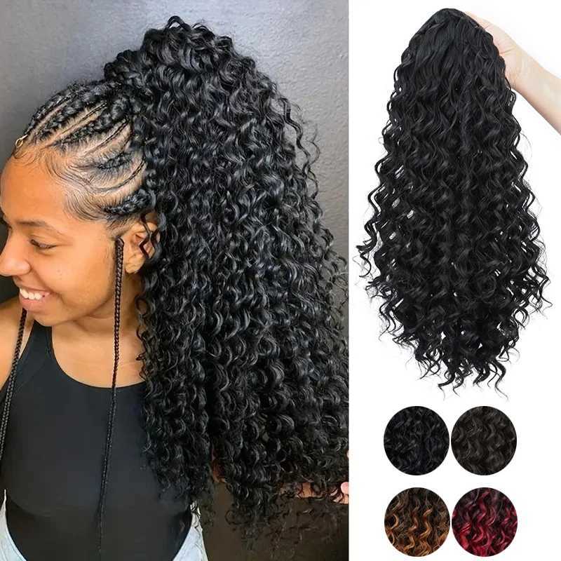 Synthetic 18Inch Long Kinky Curly Ponytail Drawstring Clip in Hair Extension Puff Afro Black Brown Hairpiece for WomenXJ241221